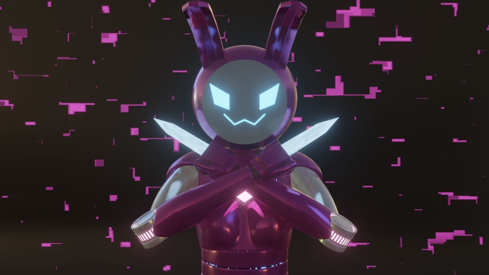 Female Bunny Robot Character Low-poly 3D model_3