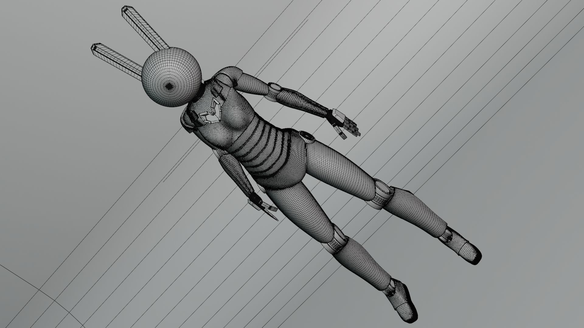 Female Bunny Robot Character Low-poly 3D model_9