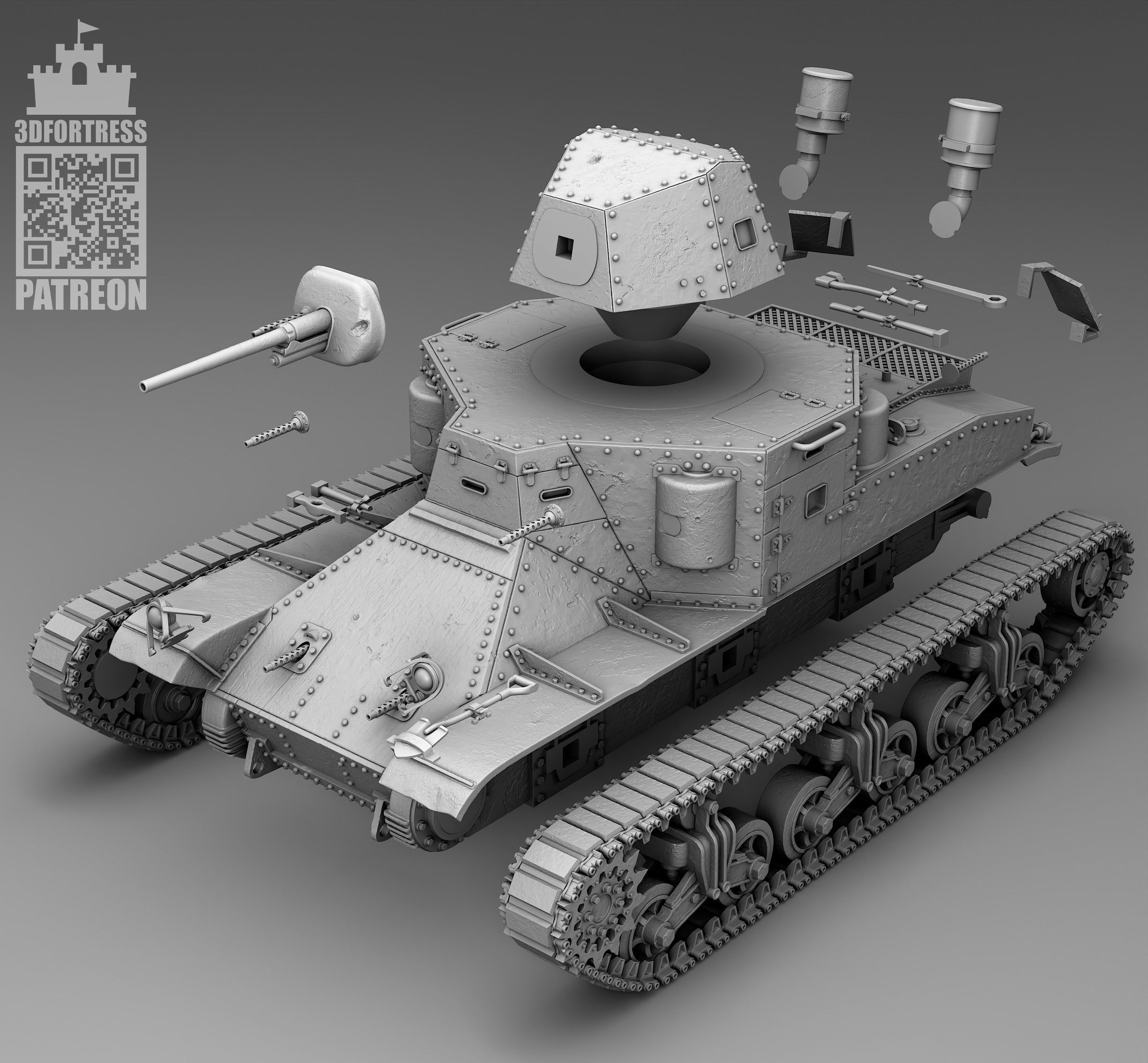 M2 medium tank 3D print model_8