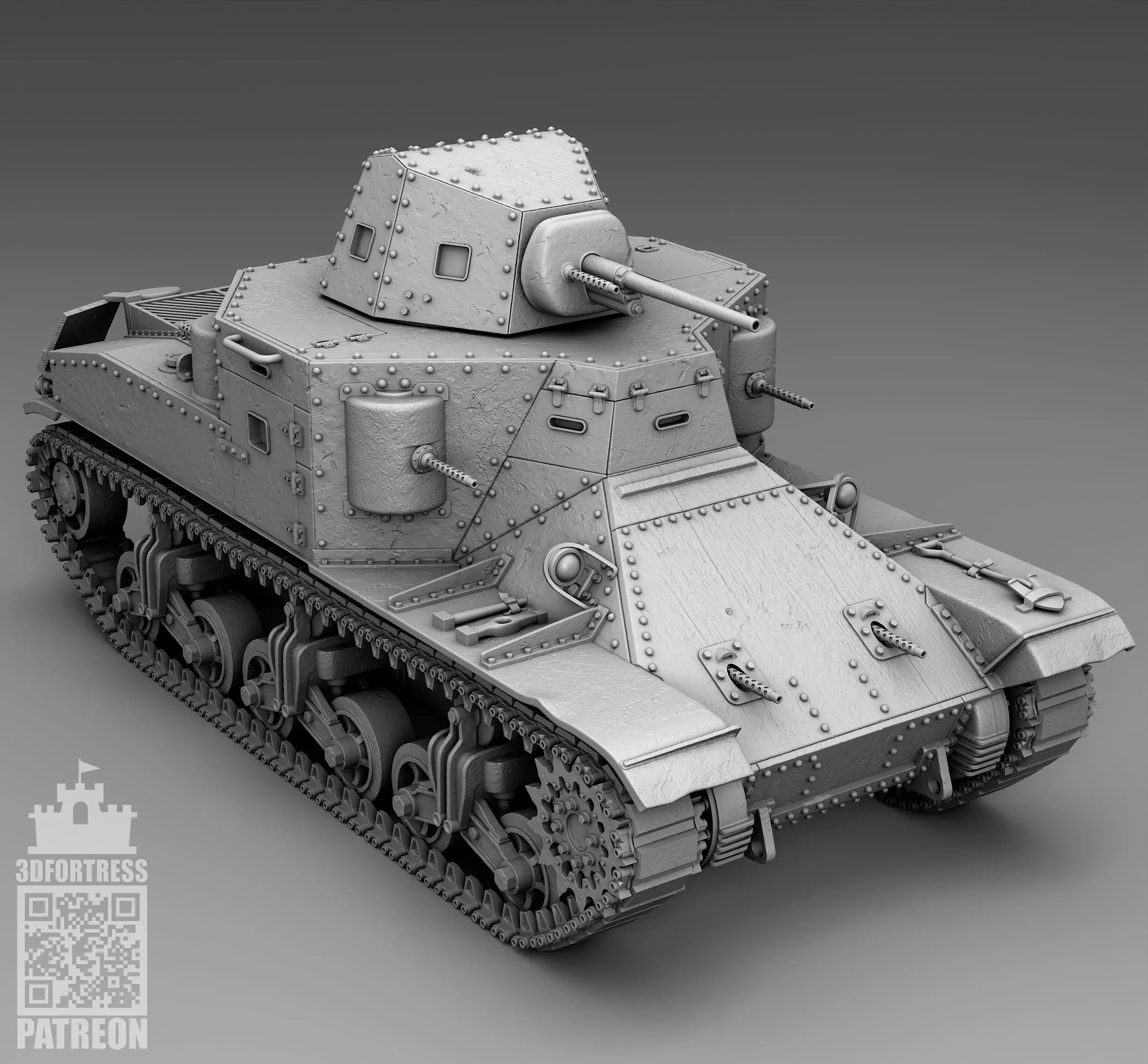 M2 medium tank 3D print model_0