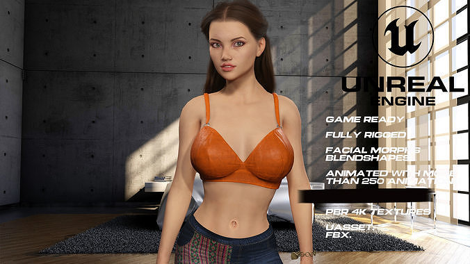 Fashion girl full rigged - game ready - animated Low-poly 3D model
