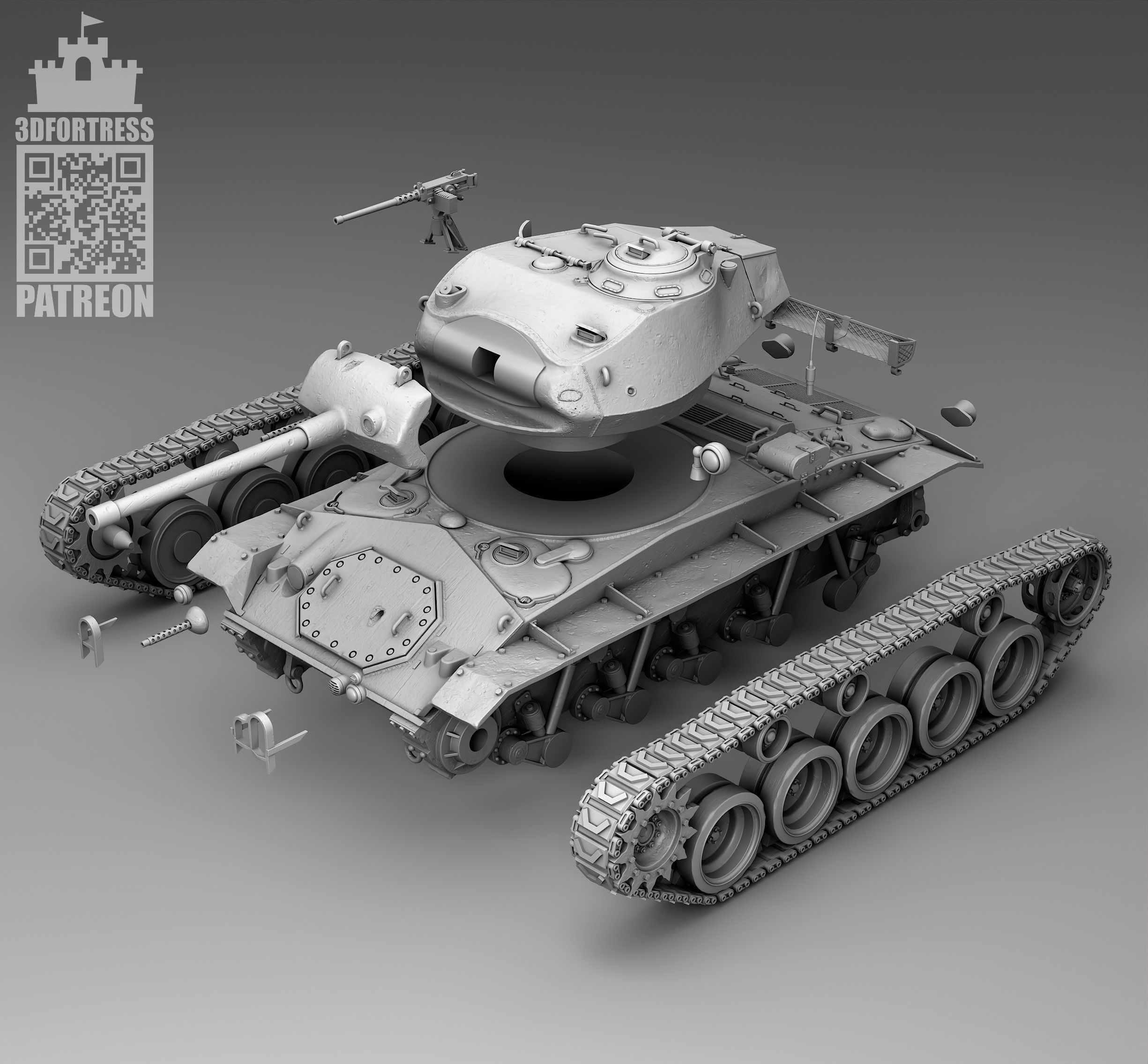 M 24 chaffee 3D print model_8