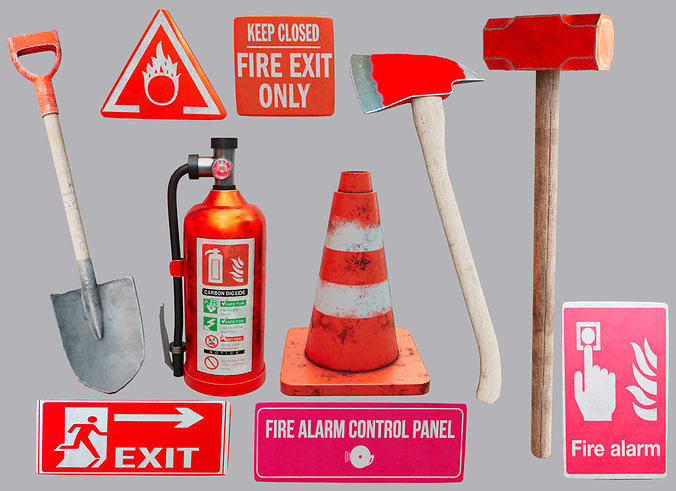 fire equipment set Low-poly 3D model