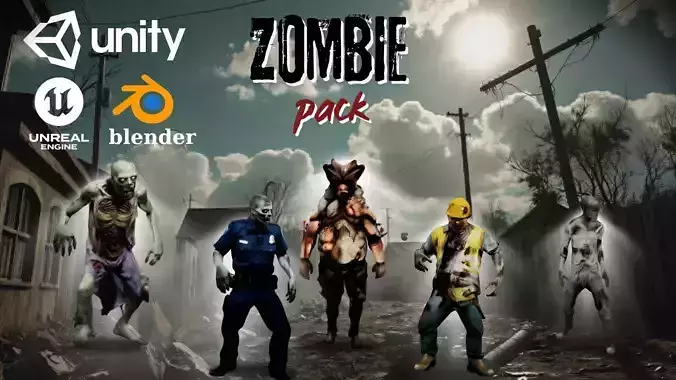 Zombie Pack Low-Poly 3D Model Ready for Rigged Animation Low-poly 3D model