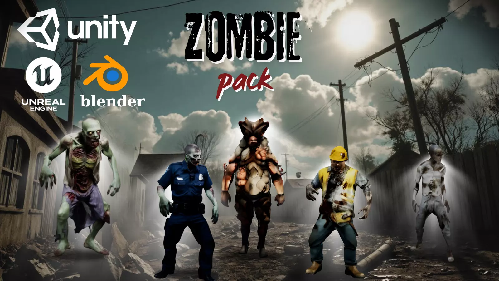 Zombie Pack Low-Poly 3D Model Ready for Rigged Animation Low-poly 3D model_0