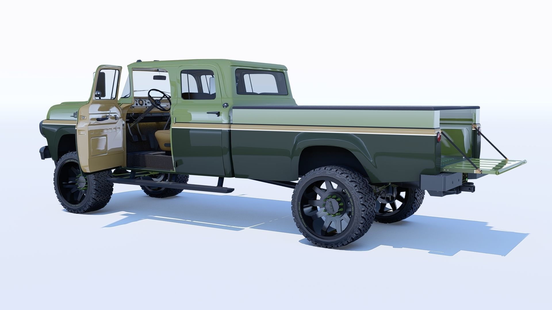 Pickup 1959 F350 Crew Cab Long Bed 3D model_10
