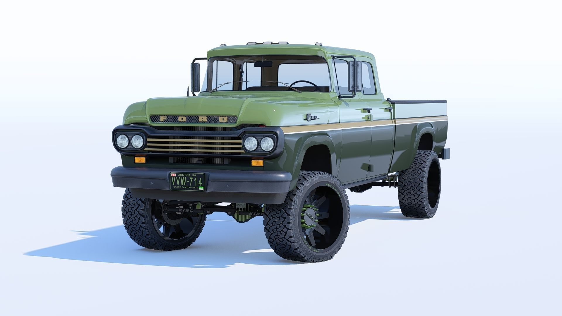 Pickup 1959 F350 Crew Cab Long Bed 3D model_3
