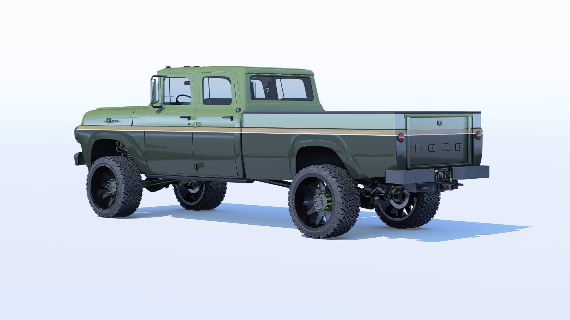 Pickup 1959 F350 Crew Cab Long Bed 3D model_5