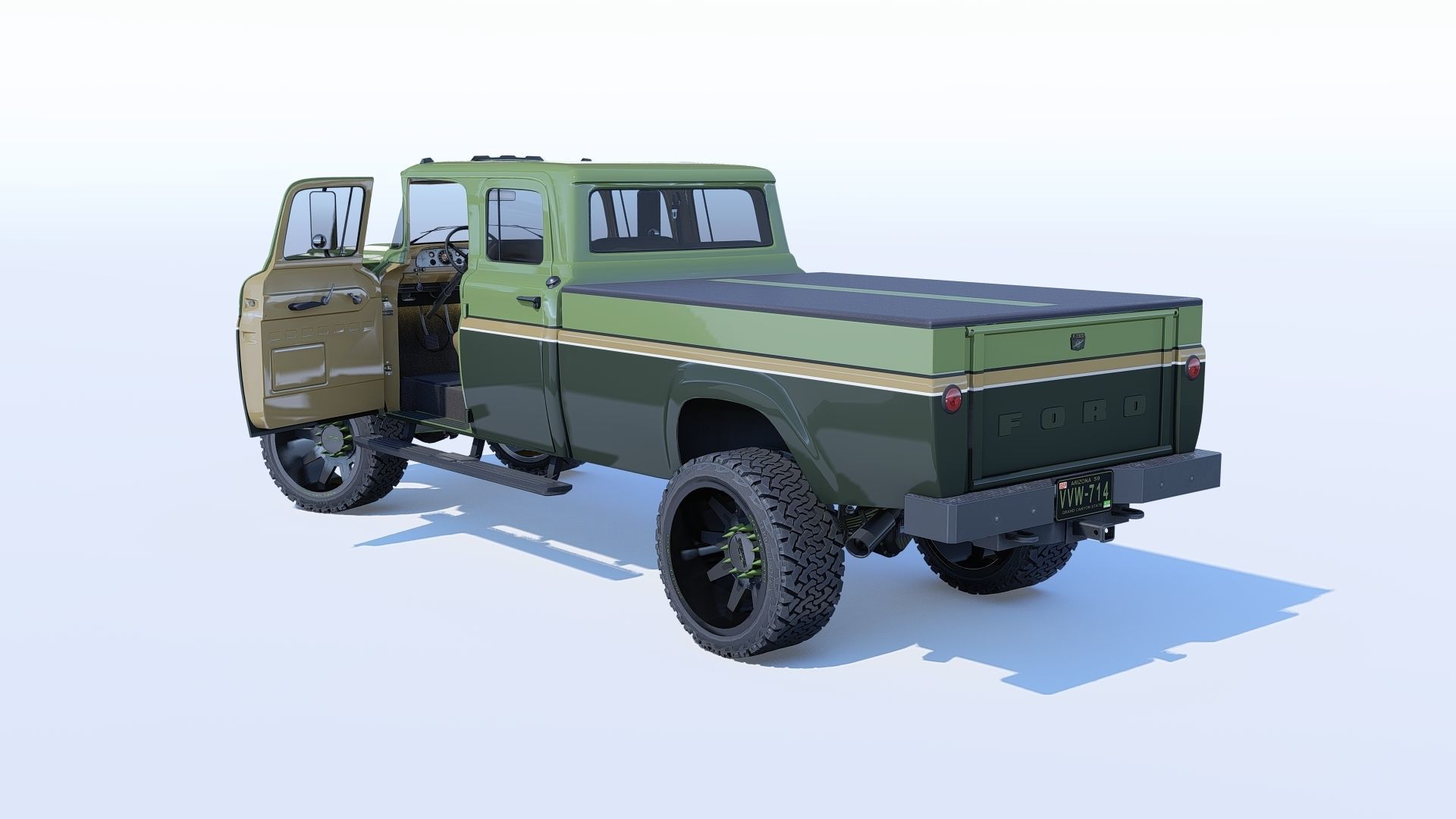 Pickup 1959 F350 Crew Cab Long Bed 3D model_6