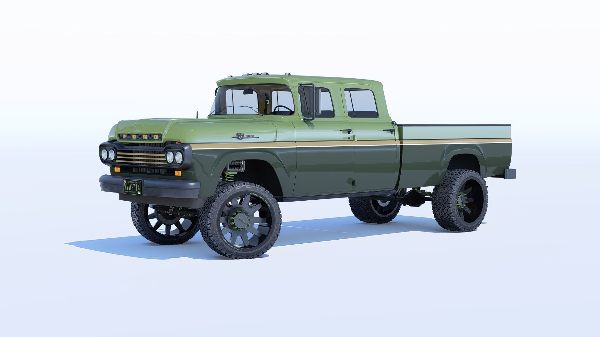 Pickup 1959 F350 Crew Cab Long Bed 3D model_2
