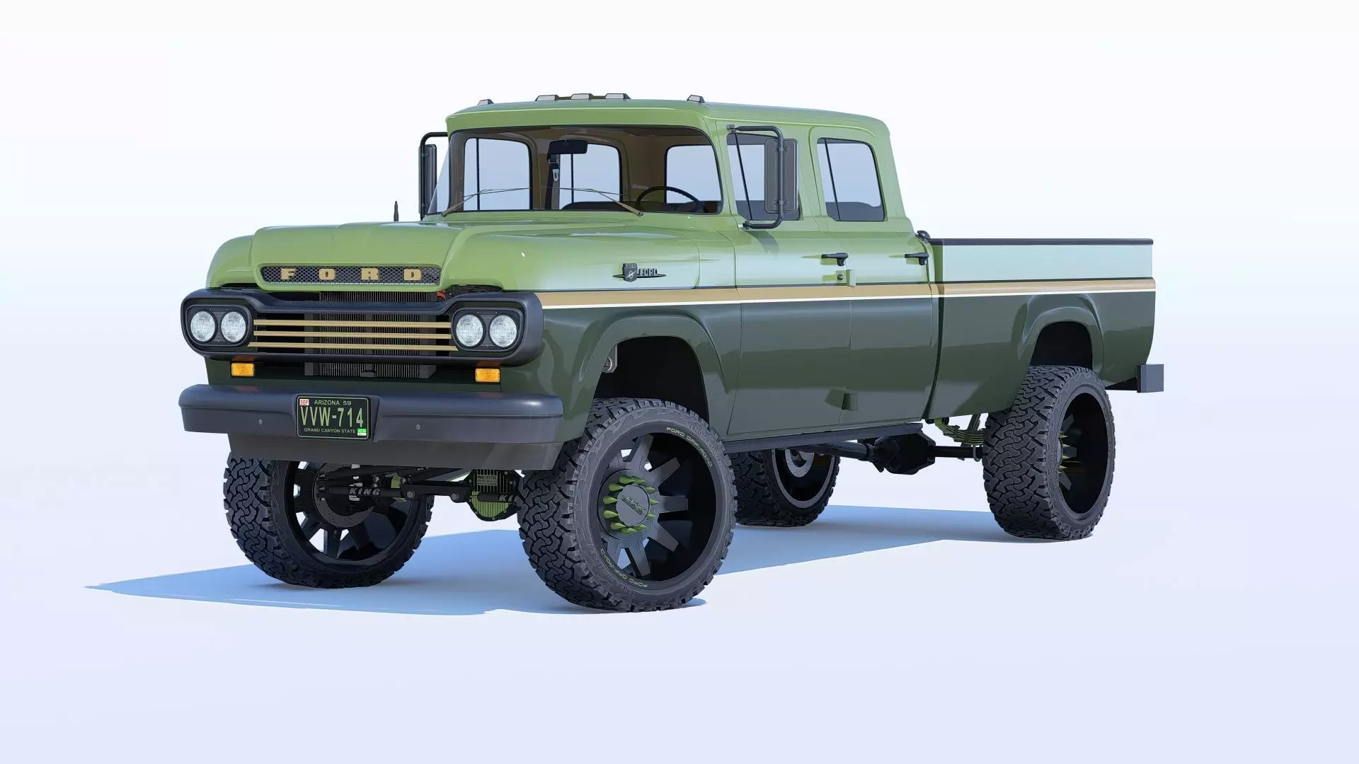 Pickup 1959 F350 Crew Cab Long Bed 3D model_0