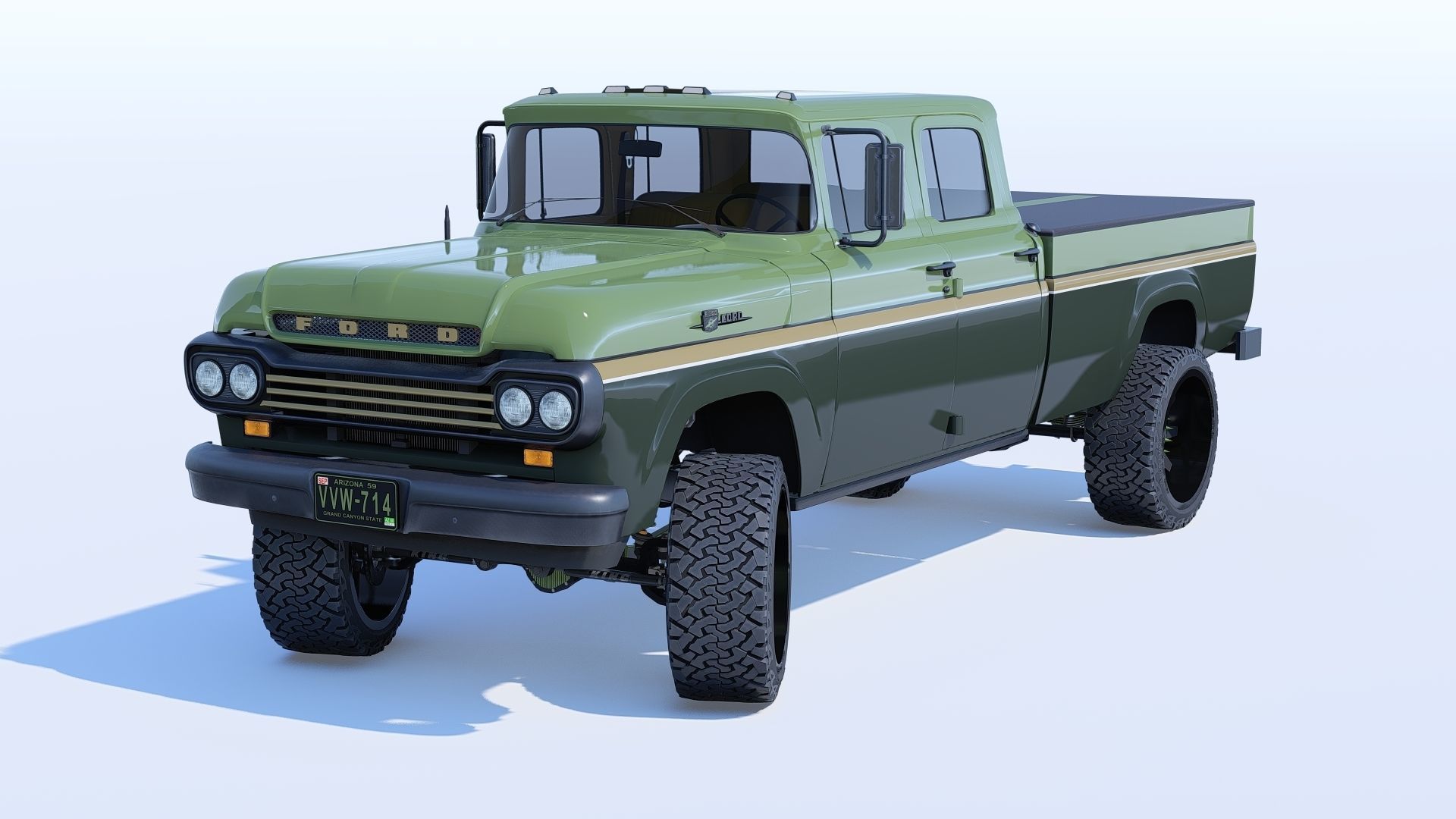 Pickup 1959 F350 Crew Cab Long Bed 3D model_7