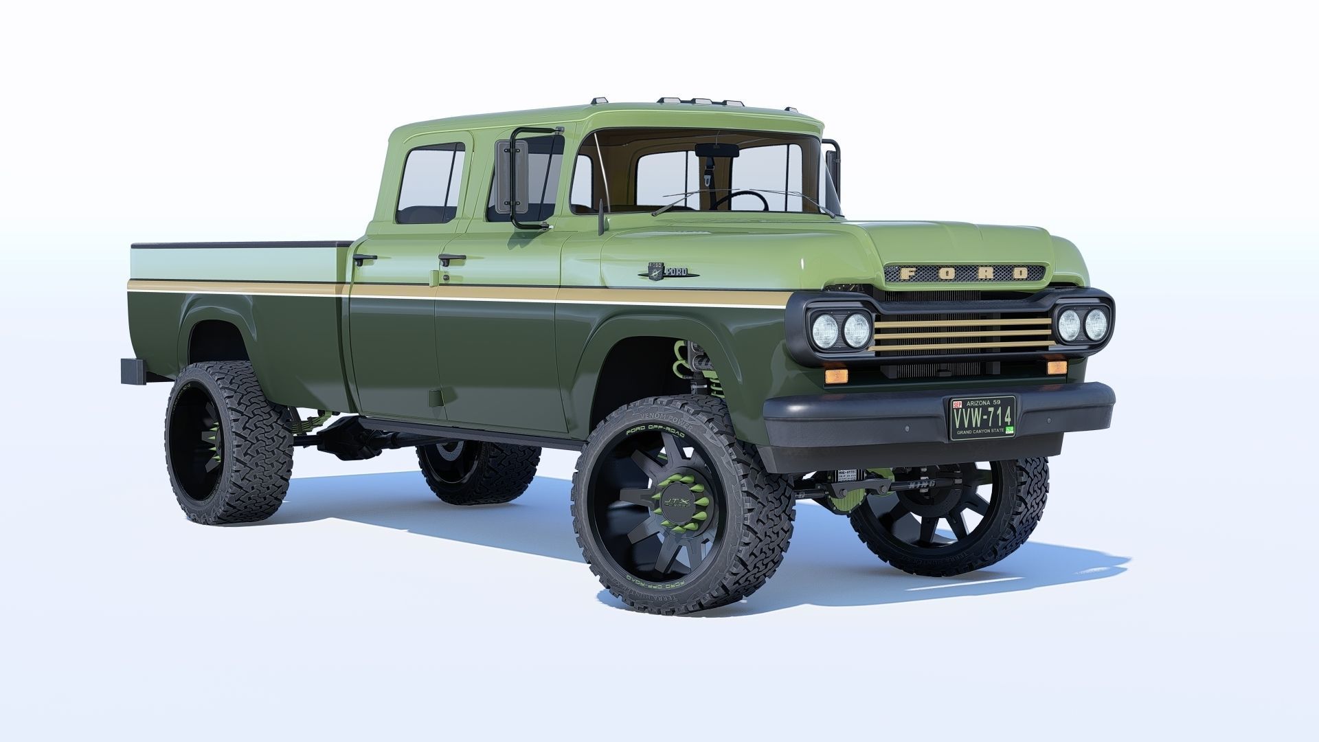 Pickup 1959 F350 Crew Cab Long Bed 3D model_14