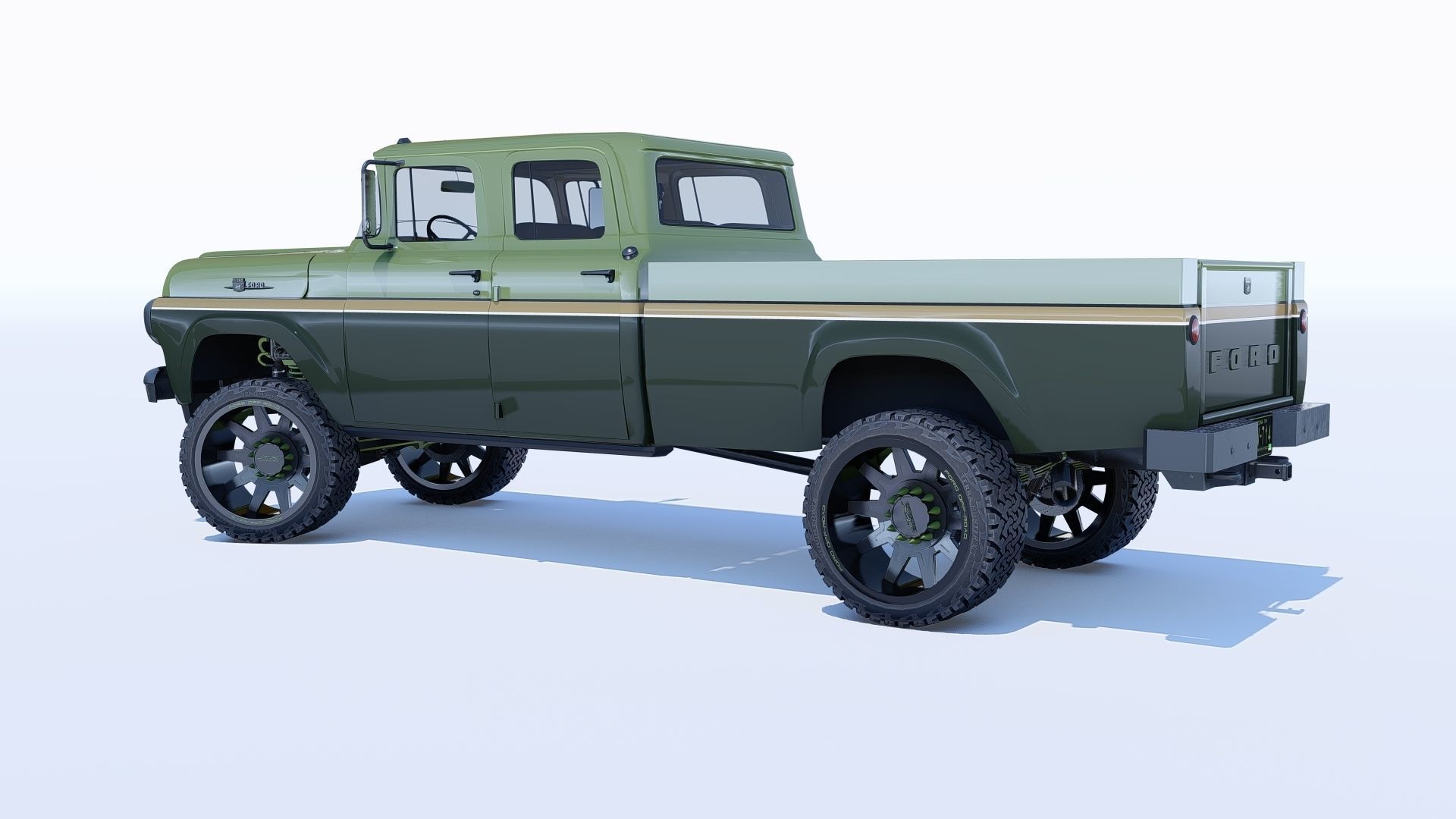 Pickup 1959 F350 Crew Cab Long Bed 3D model_9