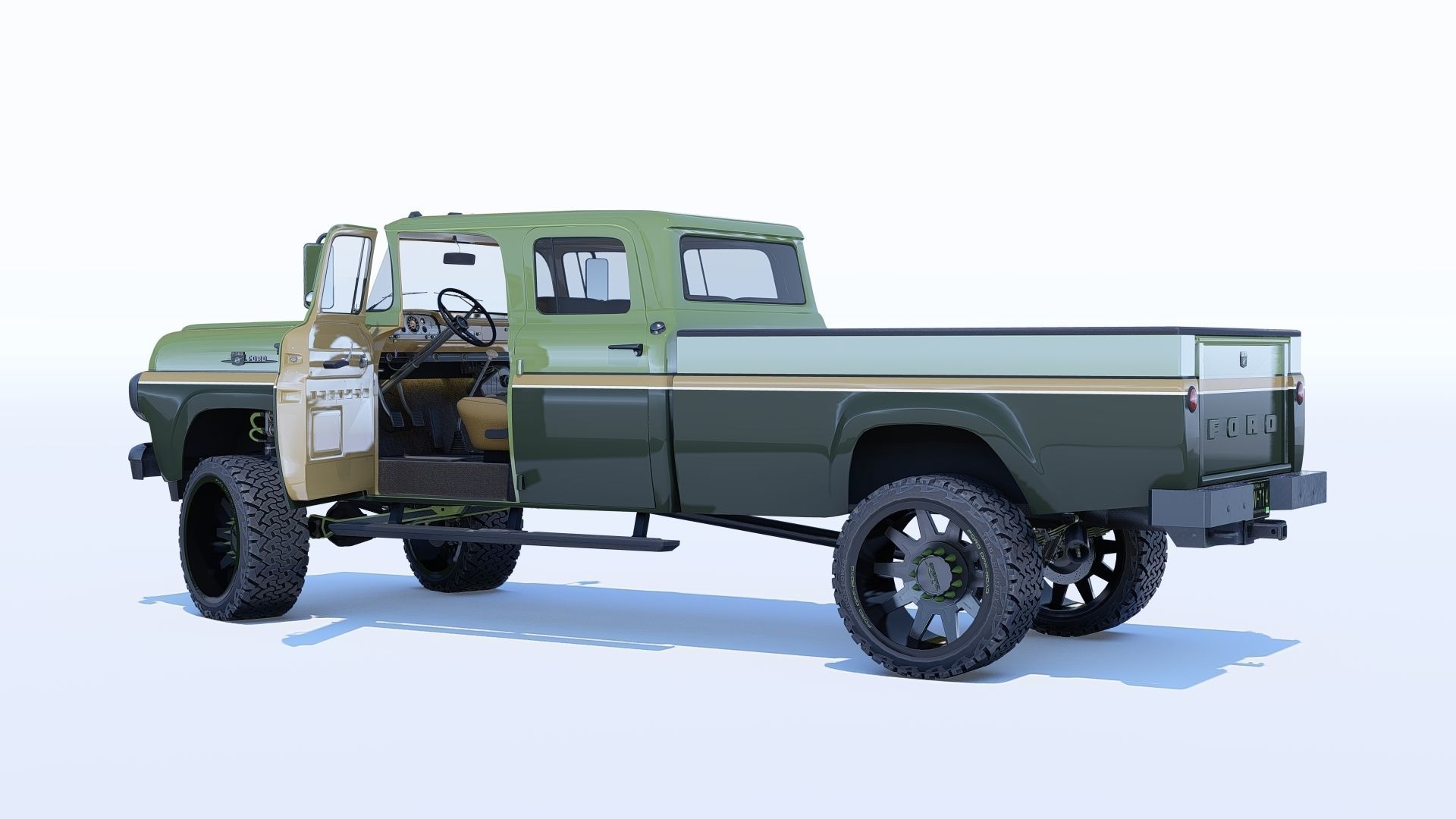Pickup 1959 F350 Crew Cab Long Bed 3D model_12
