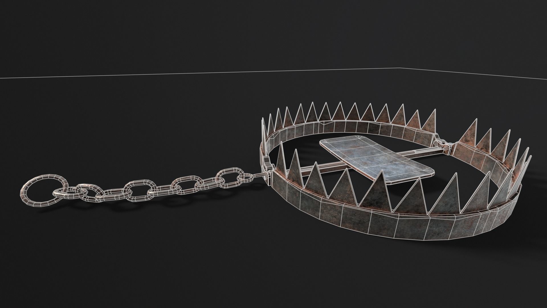 Chained Bear Trap Low-poly 3D model_5