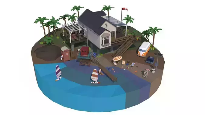 Beach House Island Props Collection - Game Ready Low Poly  Low-poly 3D model