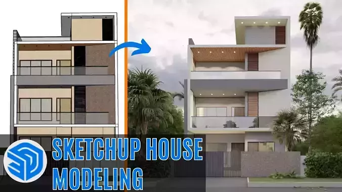 Excercise File for Bungalow House Design Sketchup Tutorial Free 3D model