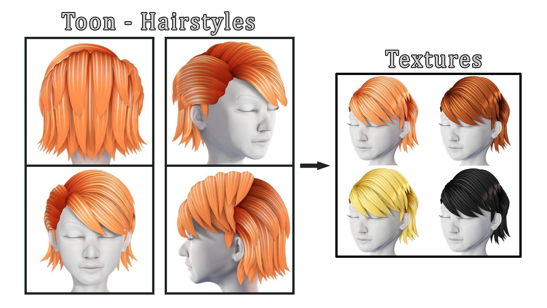 Toon Hairstyles4 - Male Low-poly 3D model_1