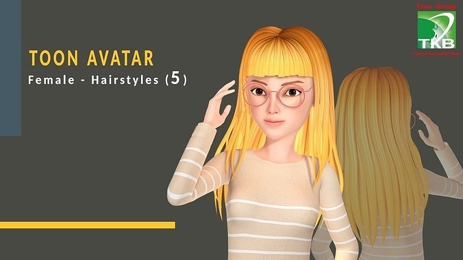 Toon Hairstyles5 - Female Low-poly 3D model