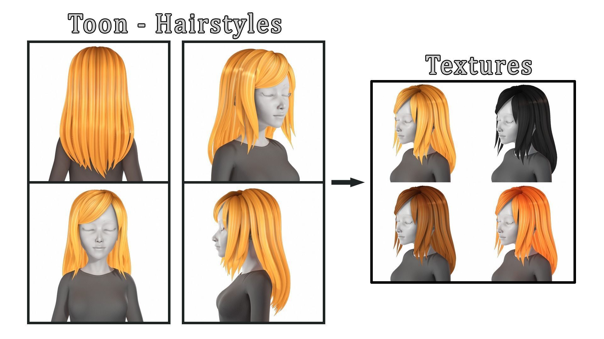 Toon Hairstyles4 - Female Low-poly 3D model_1