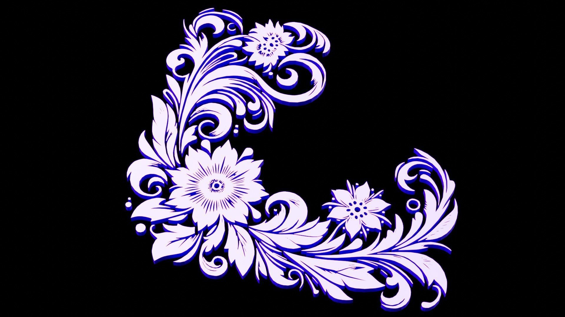 Floral Flourish Bundle 10 Corner Curve Beauties  Low-poly 3D model_9