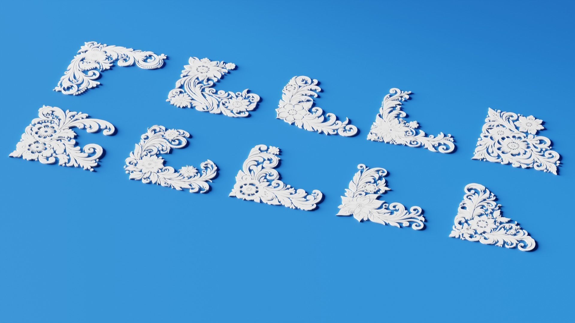 Floral Flourish Bundle 10 Corner Curve Beauties  Low-poly 3D model_2