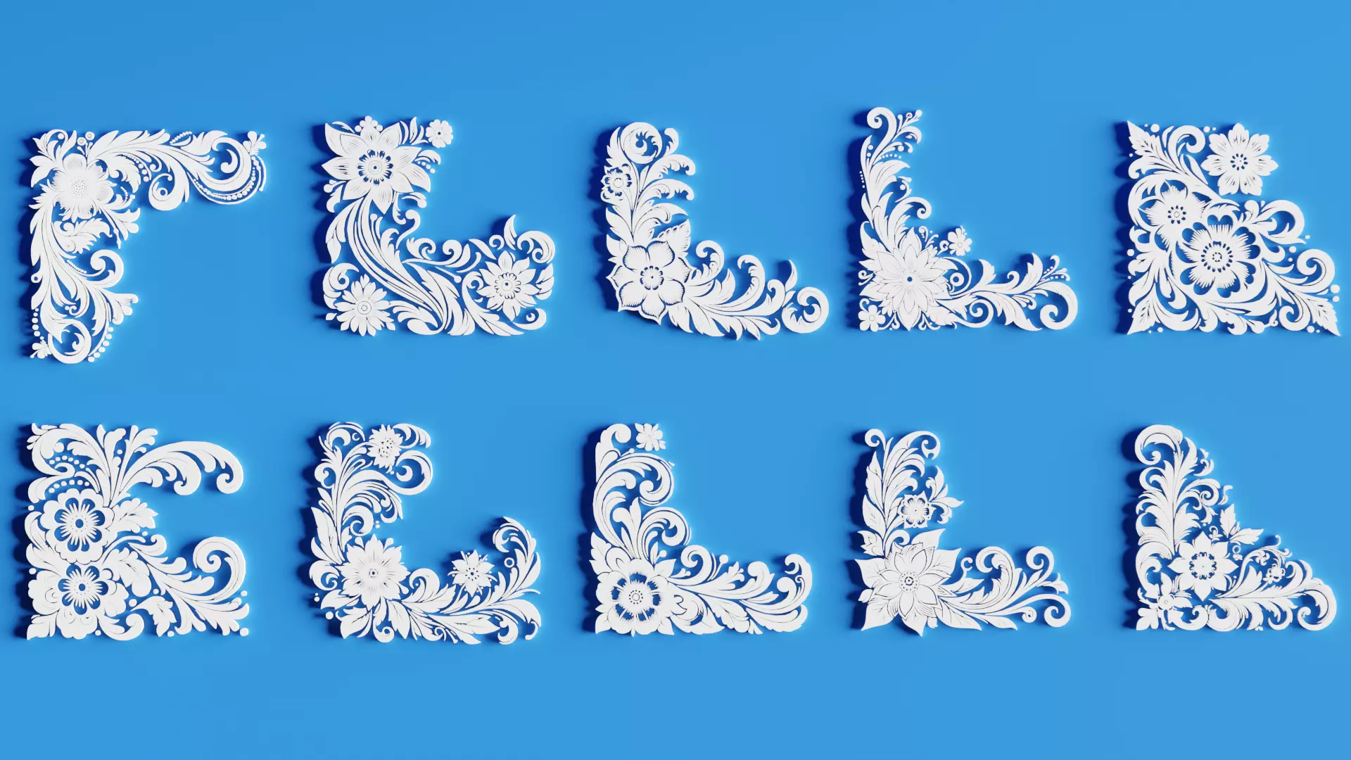 Floral Flourish Bundle 10 Corner Curve Beauties  Low-poly 3D model_0