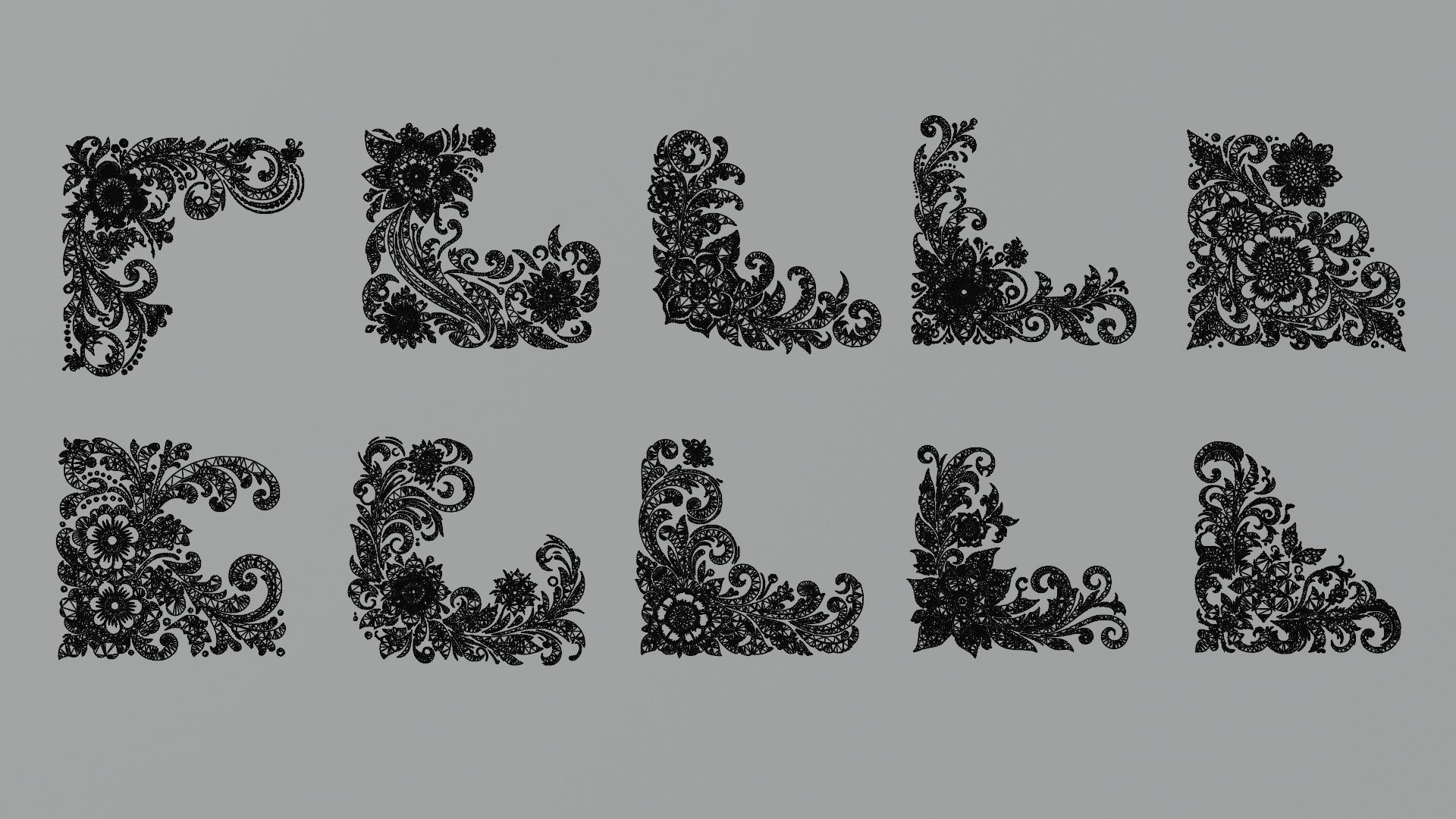 Floral Flourish Bundle 10 Corner Curve Beauties  Low-poly 3D model_15