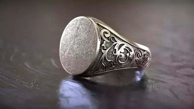 Plain Gold Top Signet Ring with Side Pattern  3D print model