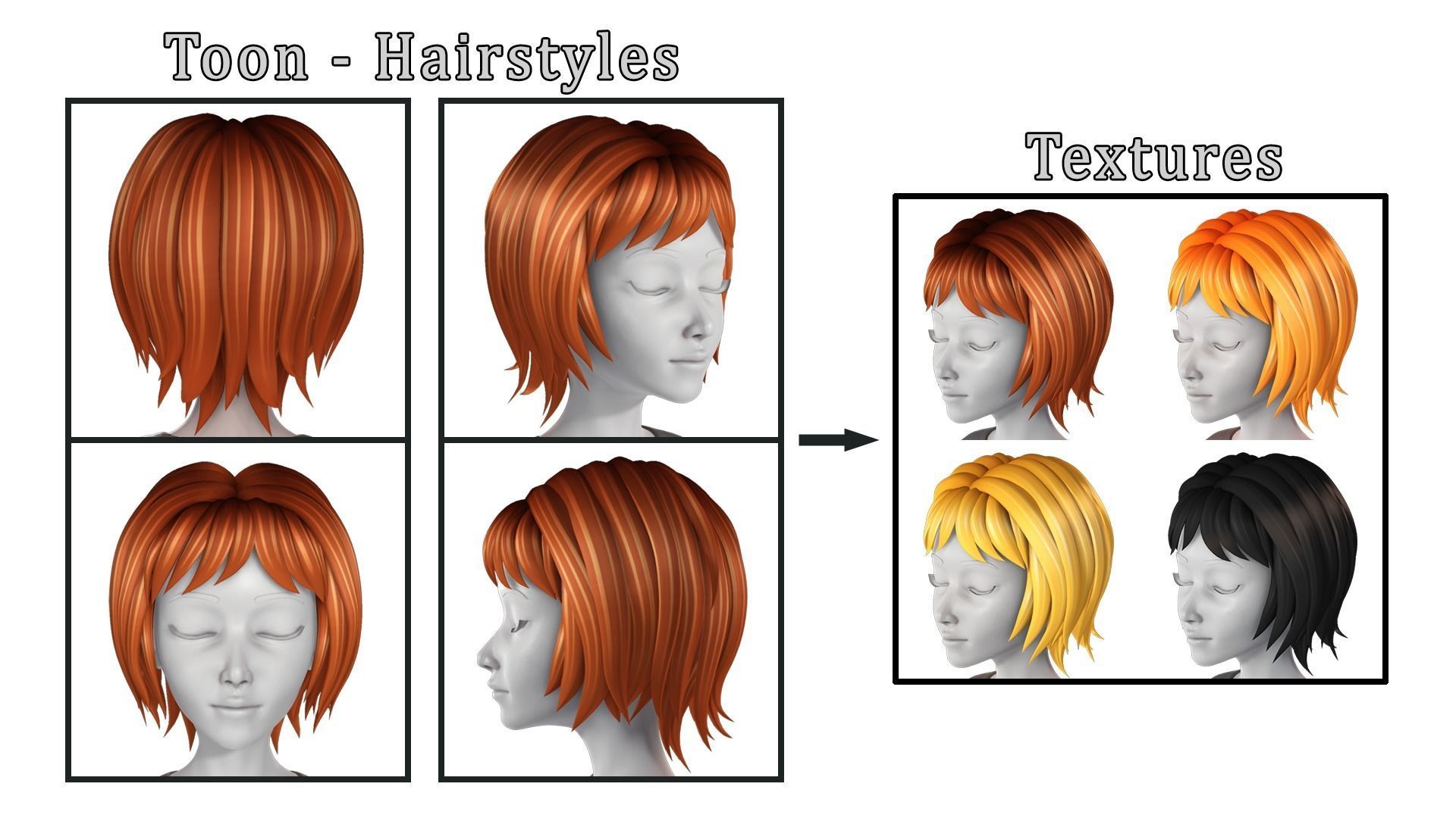 Toon Hairstyles Pack - Female 3D Model Collection_8