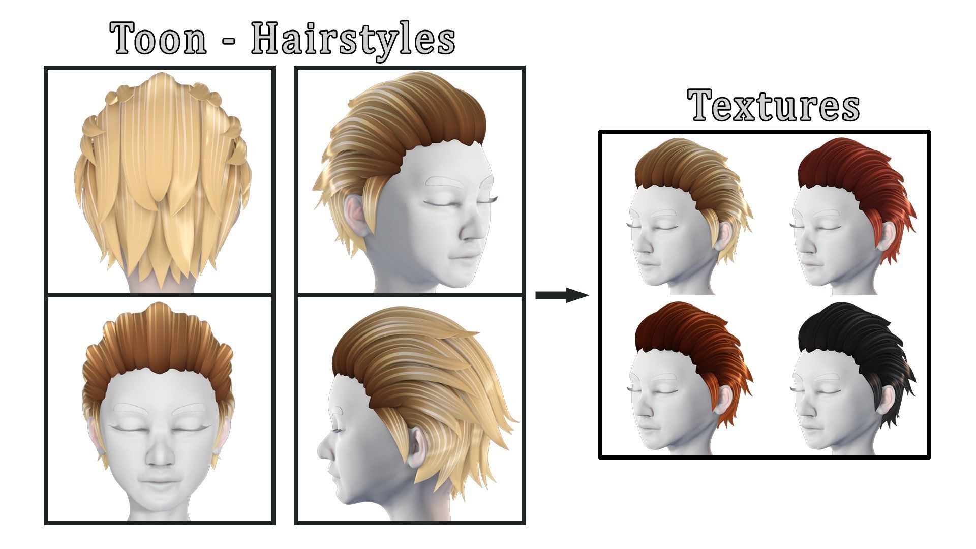 Toon Hairstyles Pack - Male 3D Model Collection_6