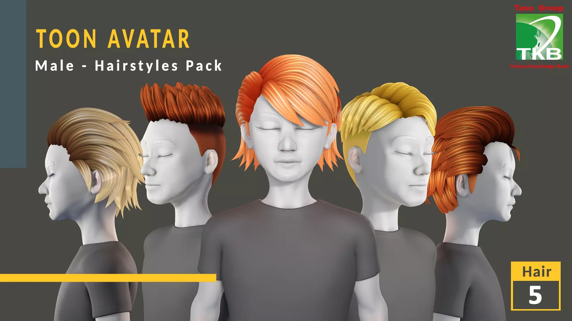 Toon Hairstyles Pack - Male 3D Model Collection_0