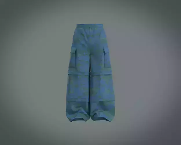 Mens Baggy irregular wide leg denim pants blue jeans 3D model