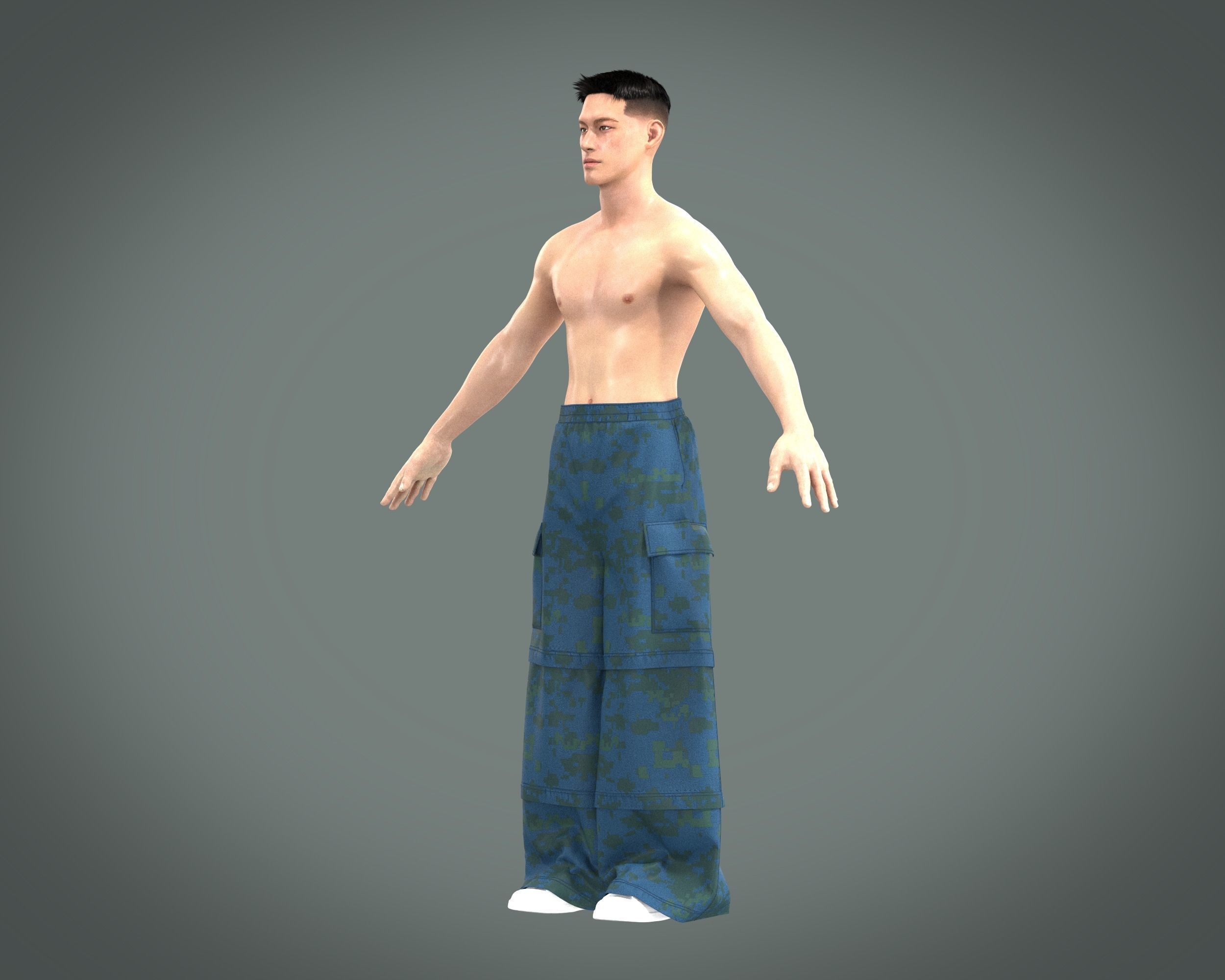 Mens Baggy irregular wide leg denim pants blue jeans 3D model