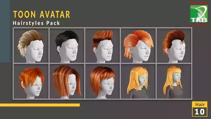 Toon Hairstyles Pack 3D Model Collection