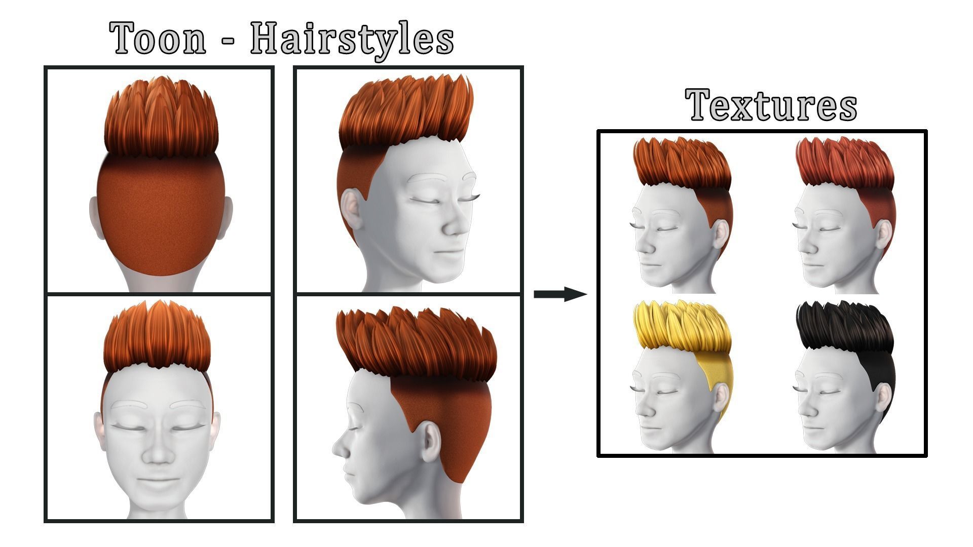 Toon Hairstyles Pack 3D Model Collection_8