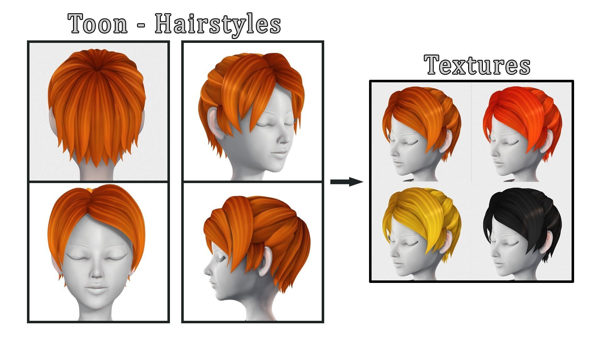 Toon Hairstyles Pack 3D Model Collection_1