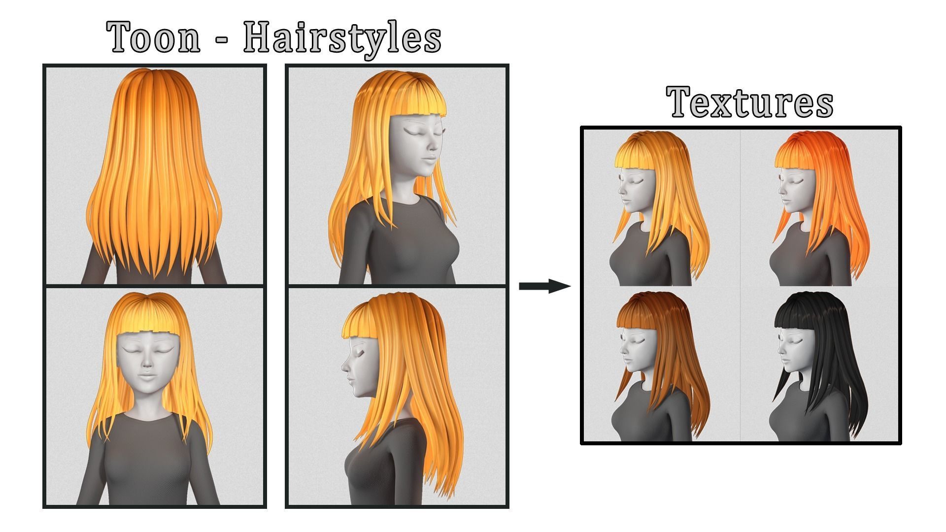 Toon Hairstyles Pack 3D Model Collection_5