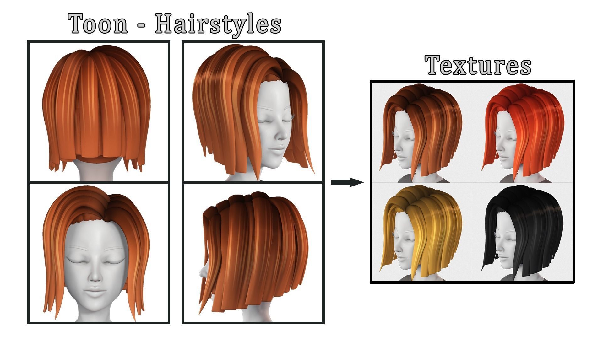 Toon Hairstyles Pack 3D Model Collection_2