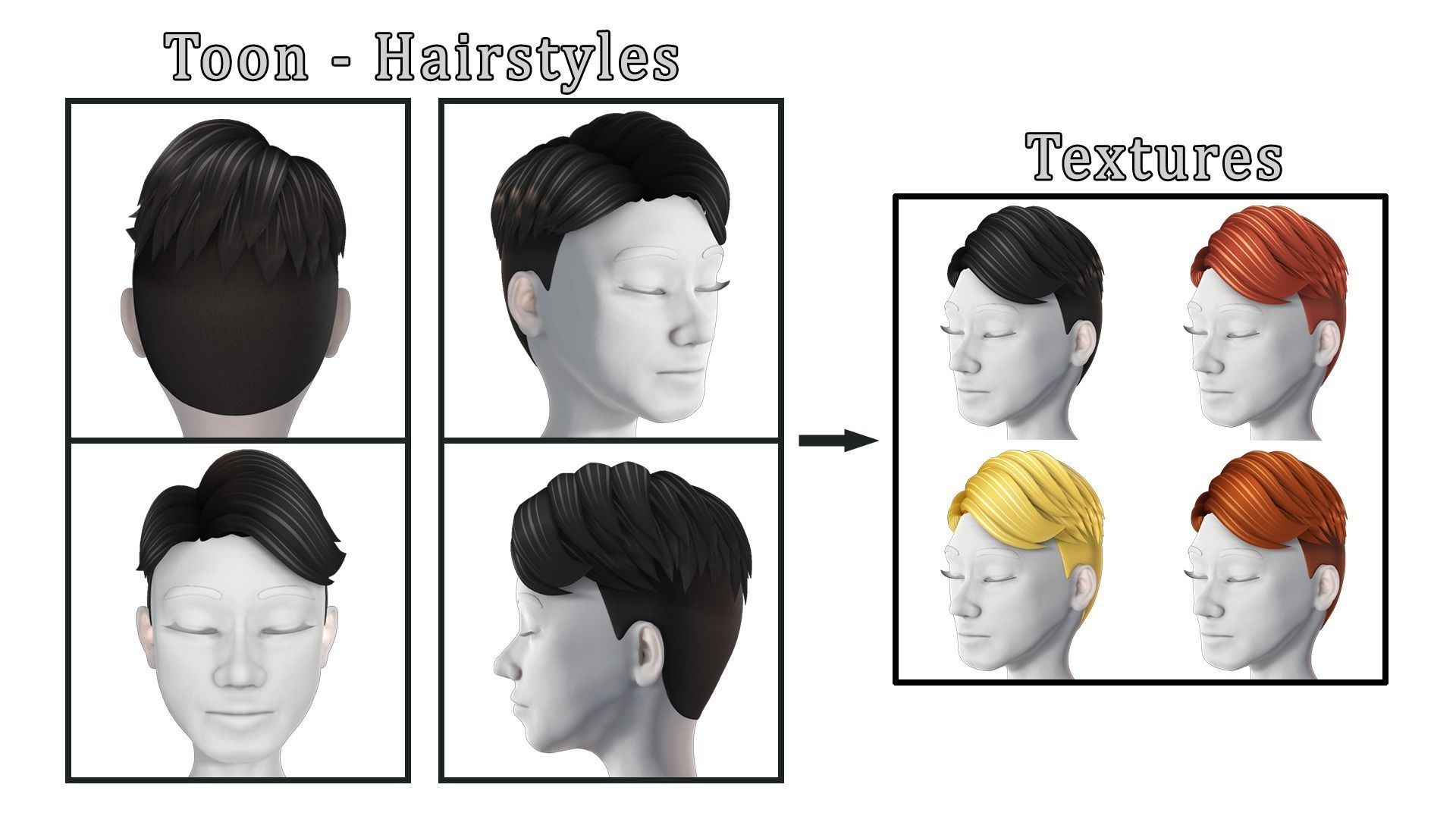 Toon Hairstyles Pack 3D Model Collection_7