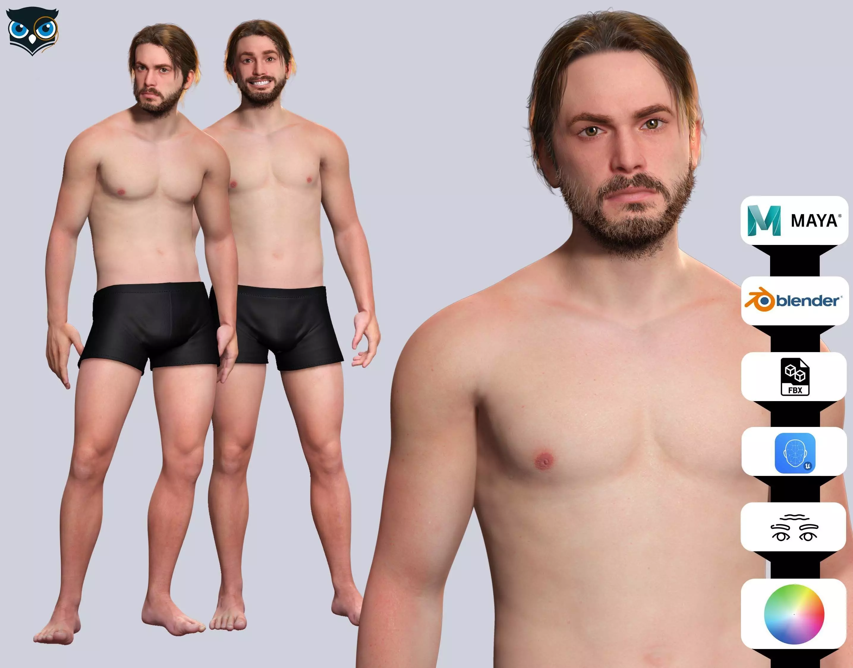 Realistic Body Man Low poly Low-poly 3D model_0