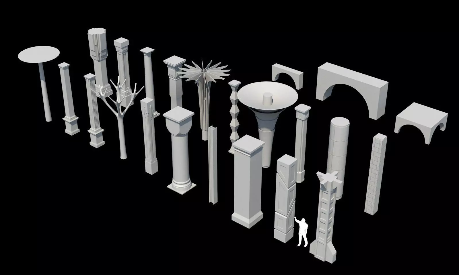 Collection of 20 columns from traditional to modern - kitbash Low-poly 3D model_0