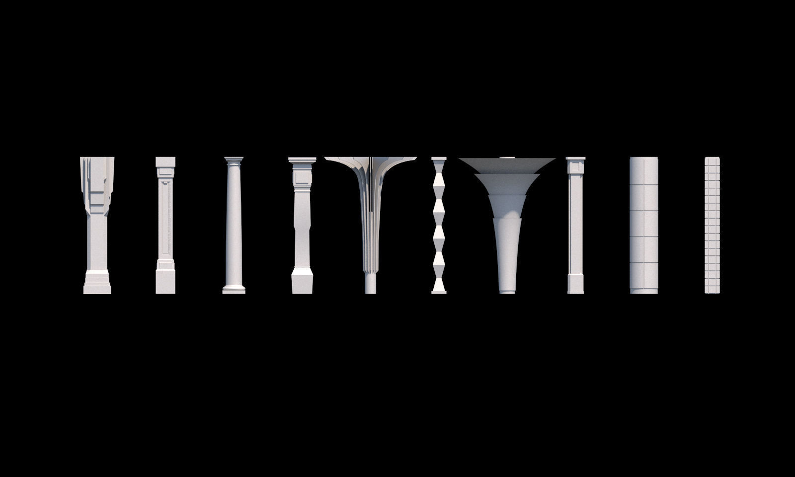 Collection of 20 columns from traditional to modern - kitbash Low-poly 3D model_1