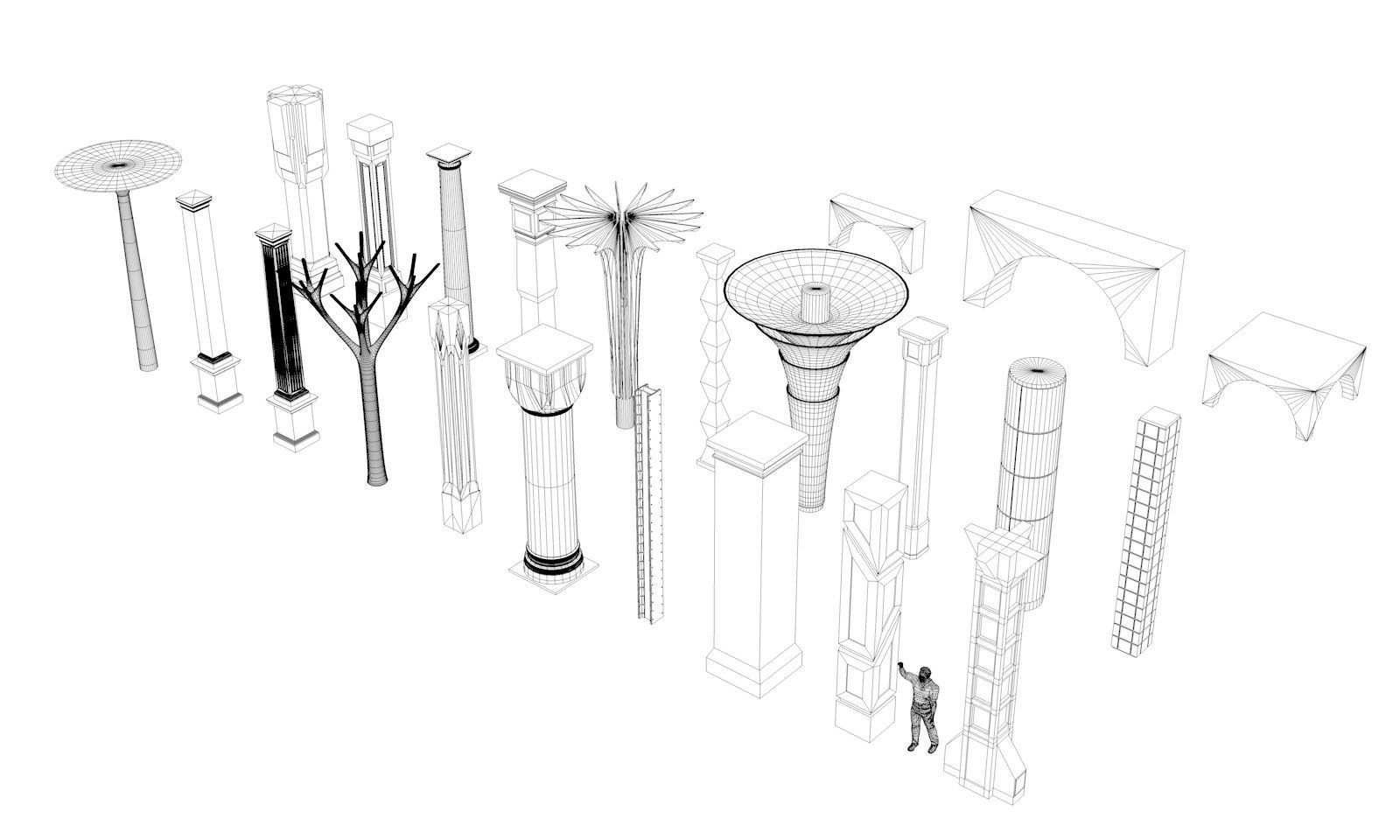Collection of 20 columns from traditional to modern - kitbash Low-poly 3D model_3