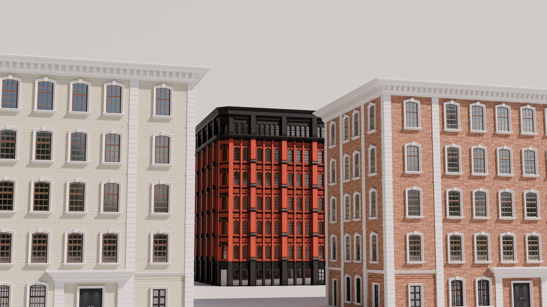 Low-Rise Classic Building Low-poly 3D model_9