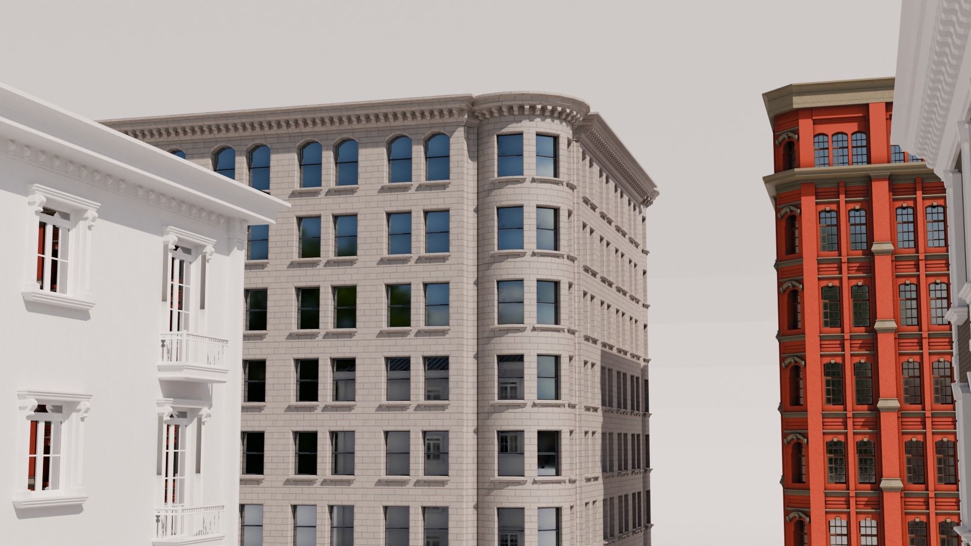 Low-Rise Classic Building Low-poly 3D model_7