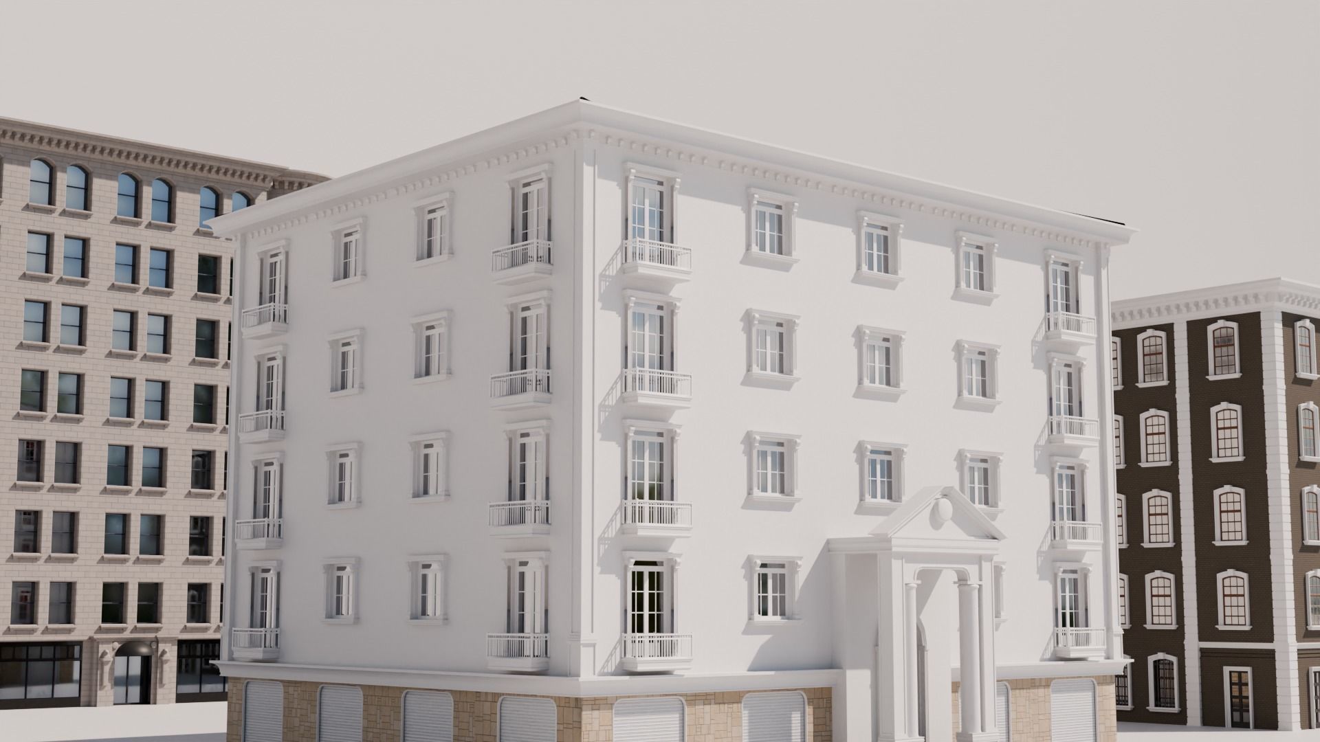 Low-Rise Classic Building Low-poly 3D model_8