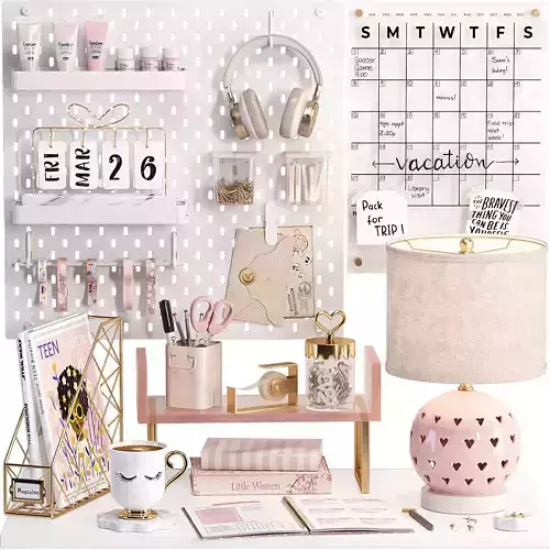 M Study Desk Decor and Pinboard For Teenager and Kids 02 3D model