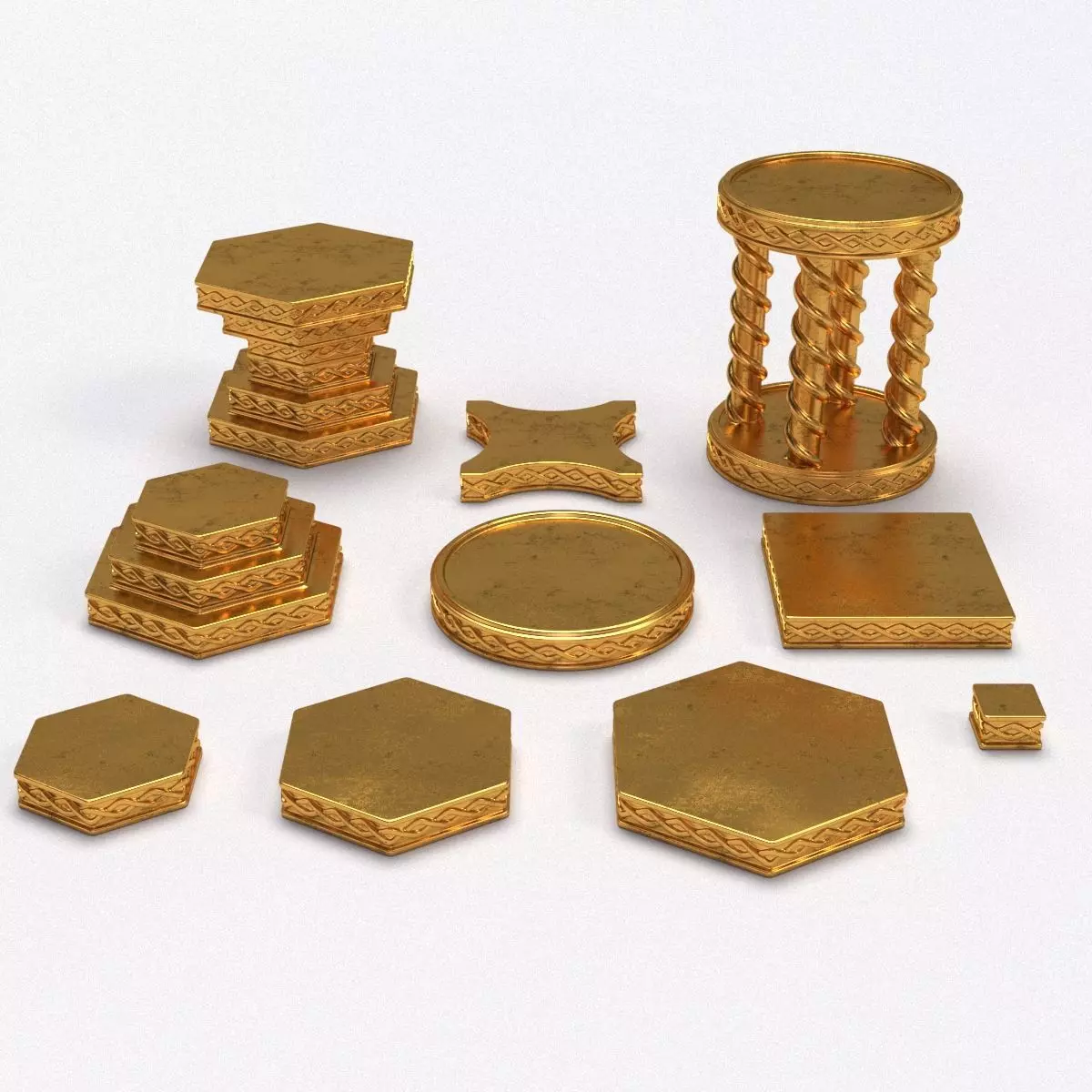 SET OF 10X ROUND-CUBE-HEXAGON-TOWER BASES Free 3D print model